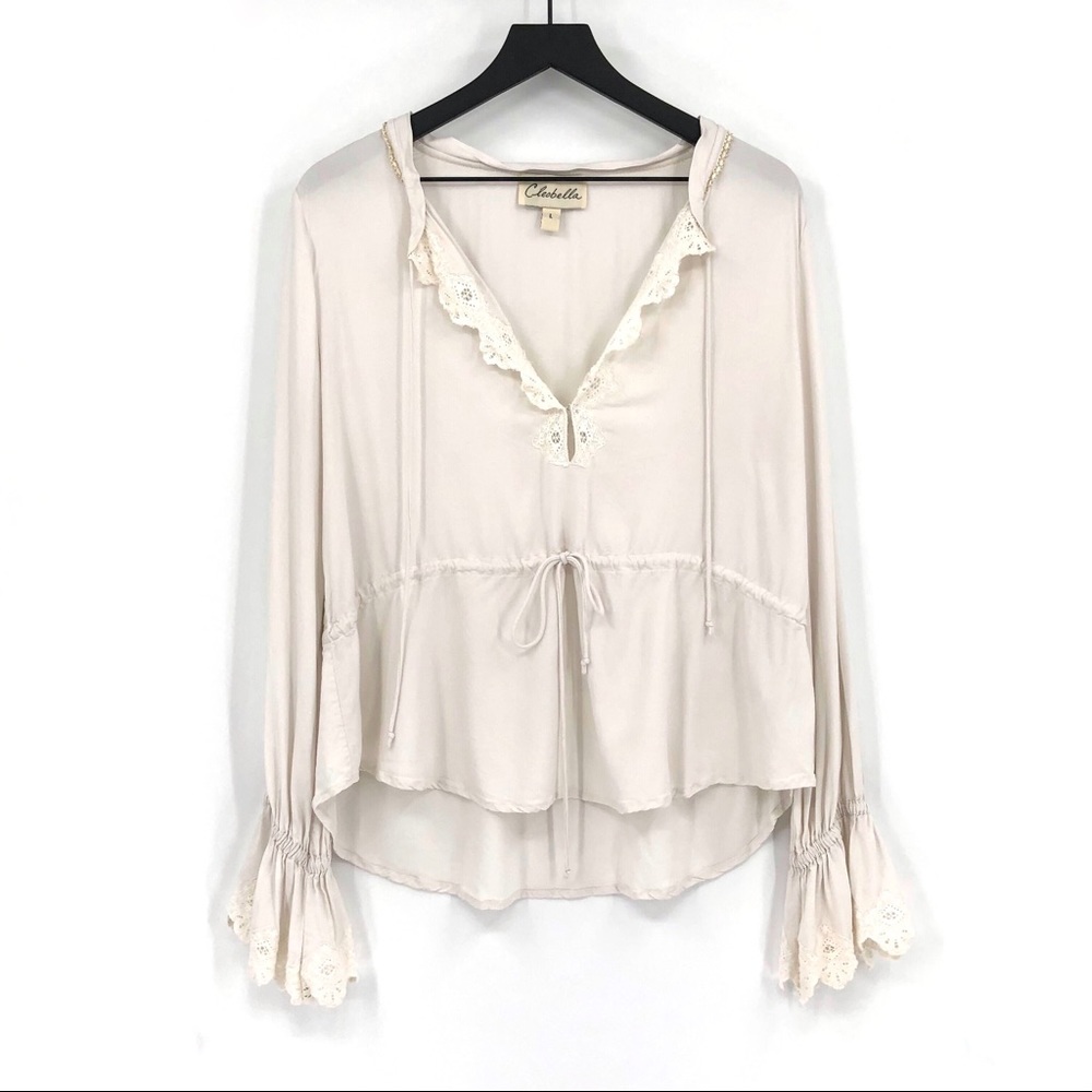 CLEOBELLA Scallop Crochet Blouse Ivory L